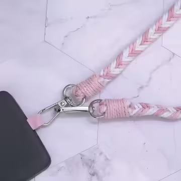 拼色麻花辮子×手機斜背雙勾掛繩×粉紅