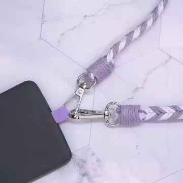拼色麻花辮子×手機斜背雙勾掛繩×紫色