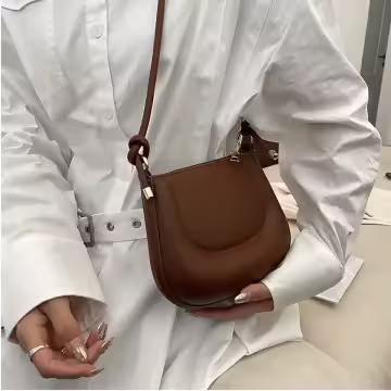 簡約硬殼馬鞍包×肩背包×棕色