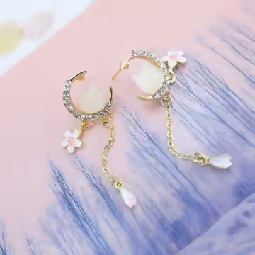 彎月琉璃櫻花貓×吊墜耳環