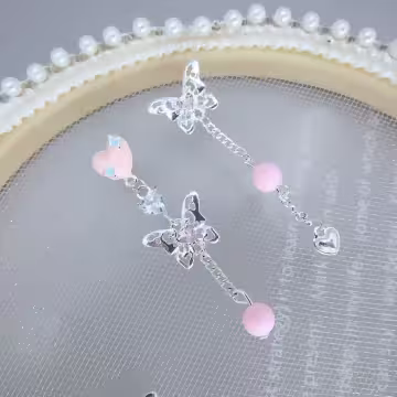 愛心蝴蝶串珠&times;不對稱吊墜耳環&times;共兩色