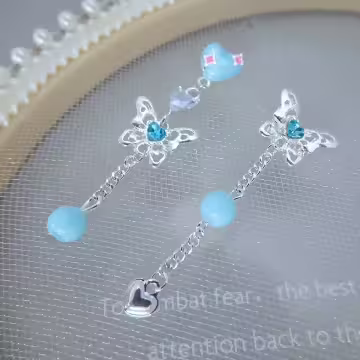 愛心蝴蝶串珠&times;不對稱吊墜耳環&times;共兩色