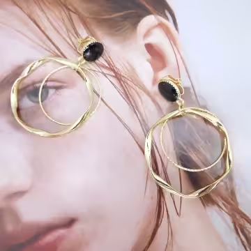 大金屬雙層圓圈×三角耳夾