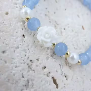 海藍寶典雅山茶花×固定式串珠手鍊