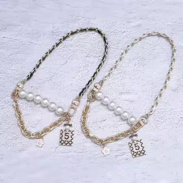 金色山茶花香水瓶珍珠×飲料杯繩×黑色提把