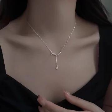 925銀飾×交織晶鑽垂墜水滴×鎖骨項鍊 .avif