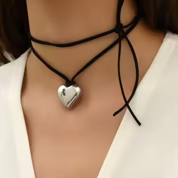 皮繩光面大愛心×長項鍊