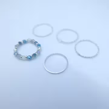 碎銀灰晶串珠×五套件戒指組×灰藍