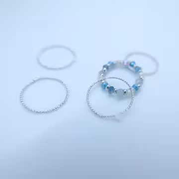 碎銀灰晶串珠×五套件戒指組×灰藍