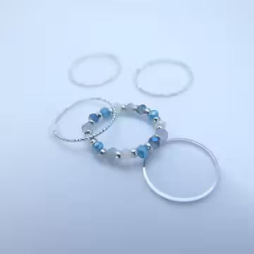 碎銀灰晶串珠×五套件戒指組×灰藍