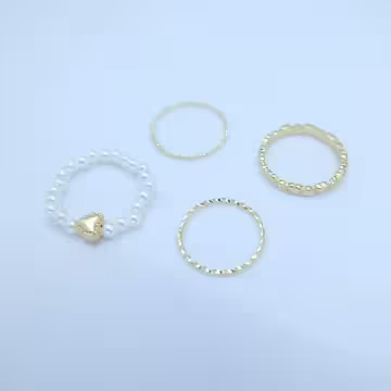 素雅愛心珍珠×四套件戒指組×金色