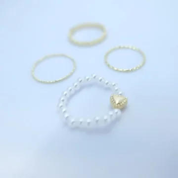 素雅愛心珍珠×四套件戒指組×金色.avif