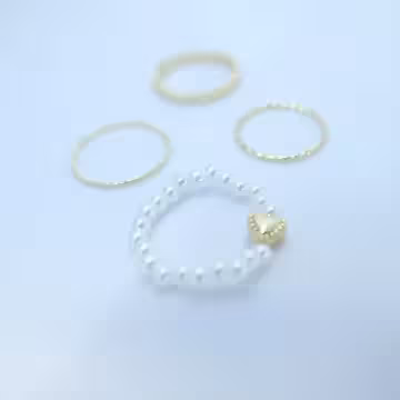 素雅愛心珍珠×四套件戒指組×金色