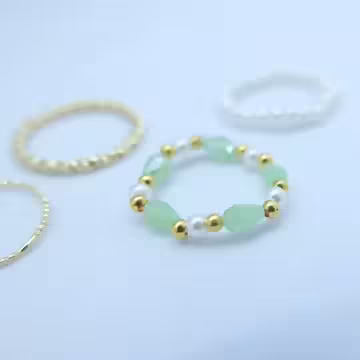 宮廷湖水綠珍珠串×四套件戒指組