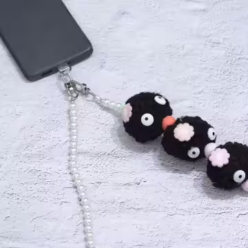 黑色煤炭球×手機斜背雙勾掛繩