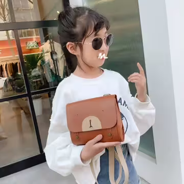 兒童皮革卡通熊×後背包×深棕