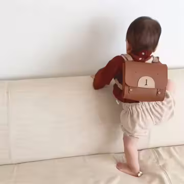 兒童皮革卡通熊×後背包×深棕