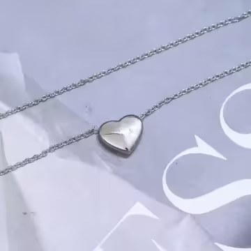 316鋼飾×愛心×鎖骨項鍊×銀色
