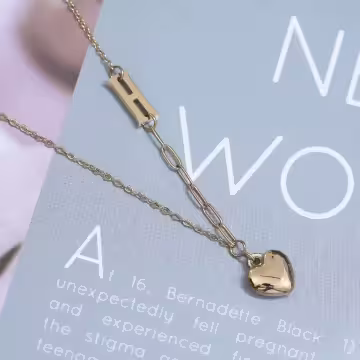316鋼飾×H愛心×鎖骨項鍊×金色
