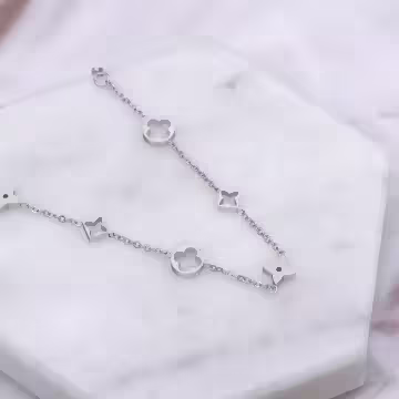 316鋼飾×方塊梅花×手鍊×銀色