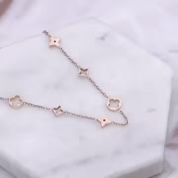 316鋼飾×方塊梅花×手鍊×玫瑰金