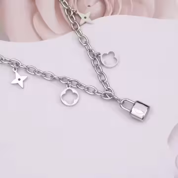 316鋼飾×心鎖印花 ×手鍊×銀色