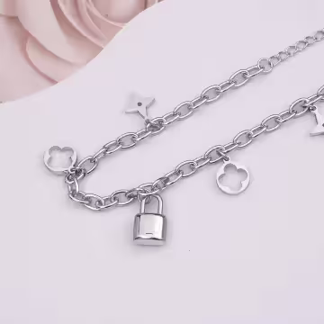316鋼飾×心鎖印花 ×手鍊×銀色
