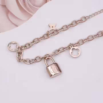 316鋼飾×心鎖印花 ×手鍊×玫瑰金