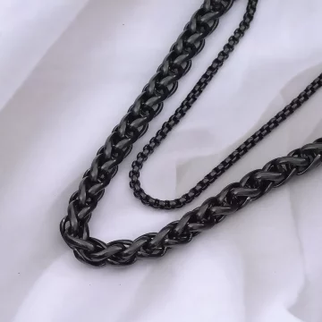 316鋼飾×龍骨雙鍊 ×中性手鍊×黑色.avif