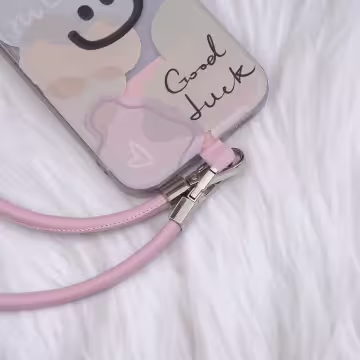 單色簡約皮革×手機斜背雙勾掛繩×粉紅