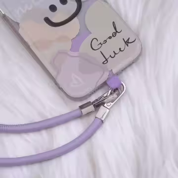 單色簡約皮革×手機斜背雙勾掛繩×紫色