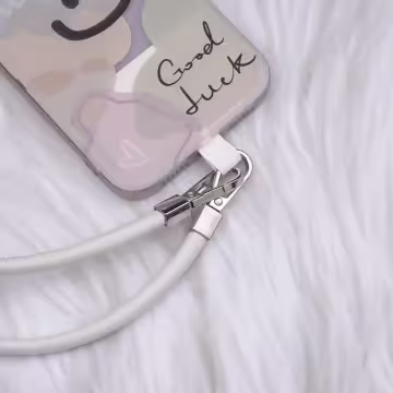 單色簡約皮革×手機斜背雙勾掛繩×白色