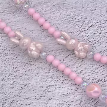 兔兔糖果圓珠×手機斜背雙勾掛繩×粉紅