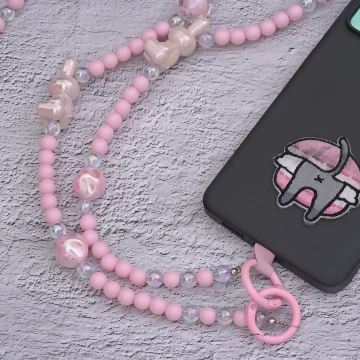 兔兔糖果圓珠×手機斜背雙勾掛繩×粉紅.avif