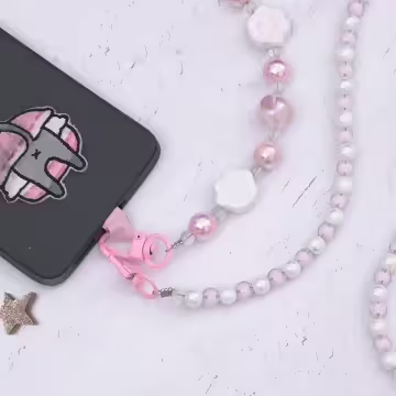 萌貓手掌糖果圓珠×手機斜背雙勾掛繩×粉紅