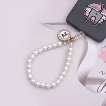 蝴蝶結花圈珍珠×手機腕帶掛繩