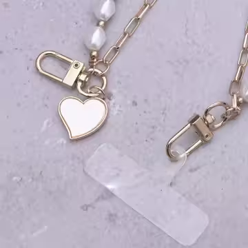白色愛心雙層鍊條×手機腕帶掛繩