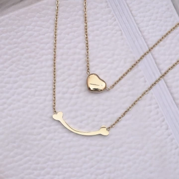 316鋼飾×雙層微笑小桃心×鎖骨項鍊×金色.avif