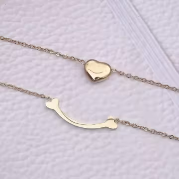 316鋼飾×雙層微笑小桃心×鎖骨項鍊×金色