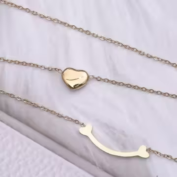 316鋼飾×雙層微笑小桃心×鎖骨項鍊×金色