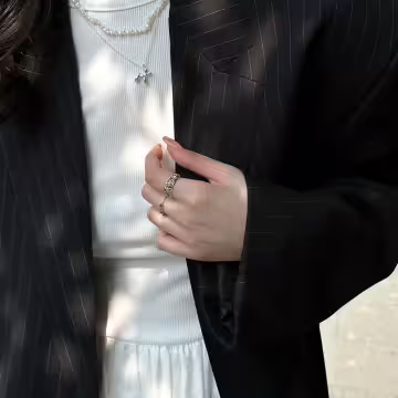 玫瑰黑晶串珠×五套件戒指組×銀色