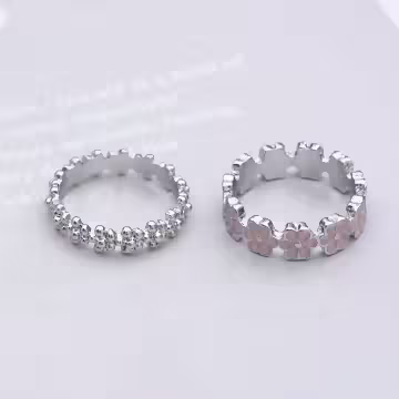 甜美粉紅花朵×五套件戒指組×銀色