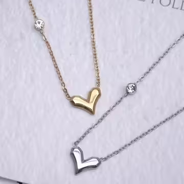 316鋼飾×愛心點鑽×鎖骨項鍊×金色