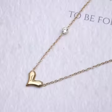 316鋼飾×愛心點鑽×鎖骨項鍊×金色