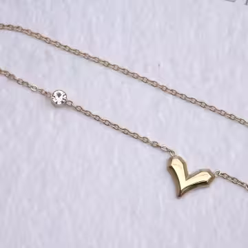 316鋼飾×愛心點鑽×鎖骨項鍊×金色