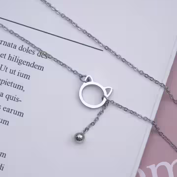 316鋼飾×貓咪鈴鐺×鎖骨項鍊×銀色