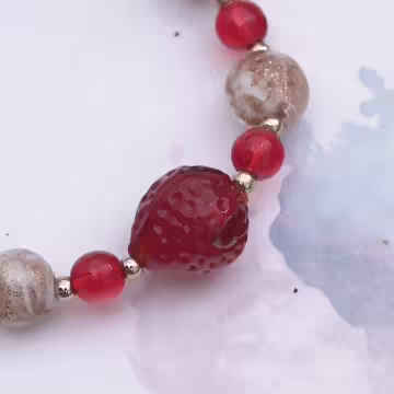 鮮紅的草莓琉璃×固定式串珠手鍊
