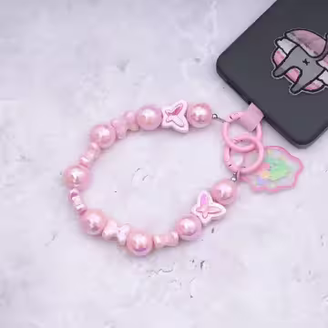 粉紅蝴蝶鬱金香吊牌×手機腕帶掛繩