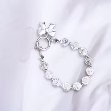 銀色玫瑰花蝴蝶結×手機腕帶掛繩