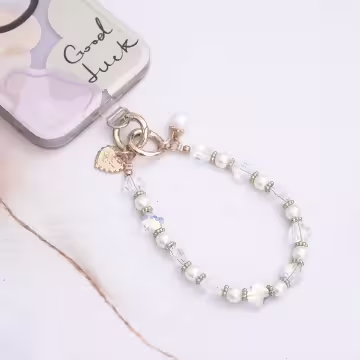 晶透四葉草愛心珍珠×手機腕帶掛繩